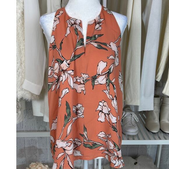 Loft Women's Size M Coral Floral High Neck Rackerback Flowy Tank #0531 - Picture 1 of 9